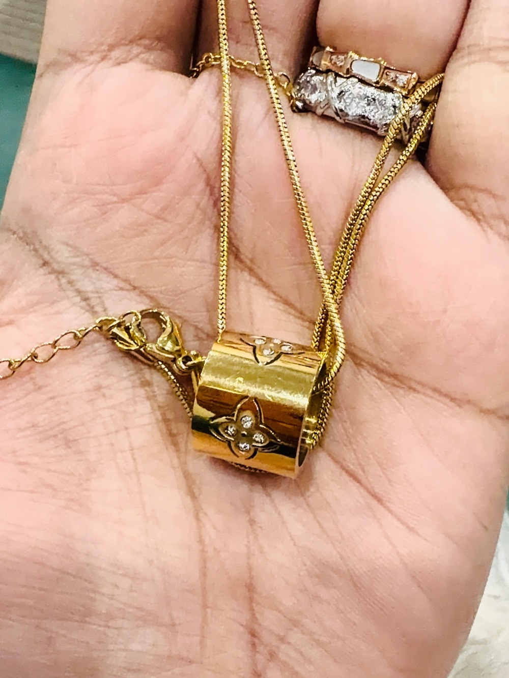 Gold-Tone Floral Cylinder Pendant Necklace